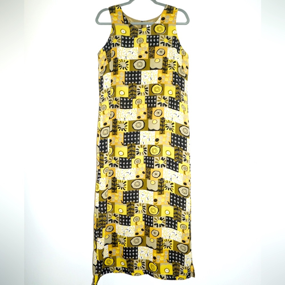 LONNEE Yellow, Black, and White PATTERN Vintage Dress. Size L.